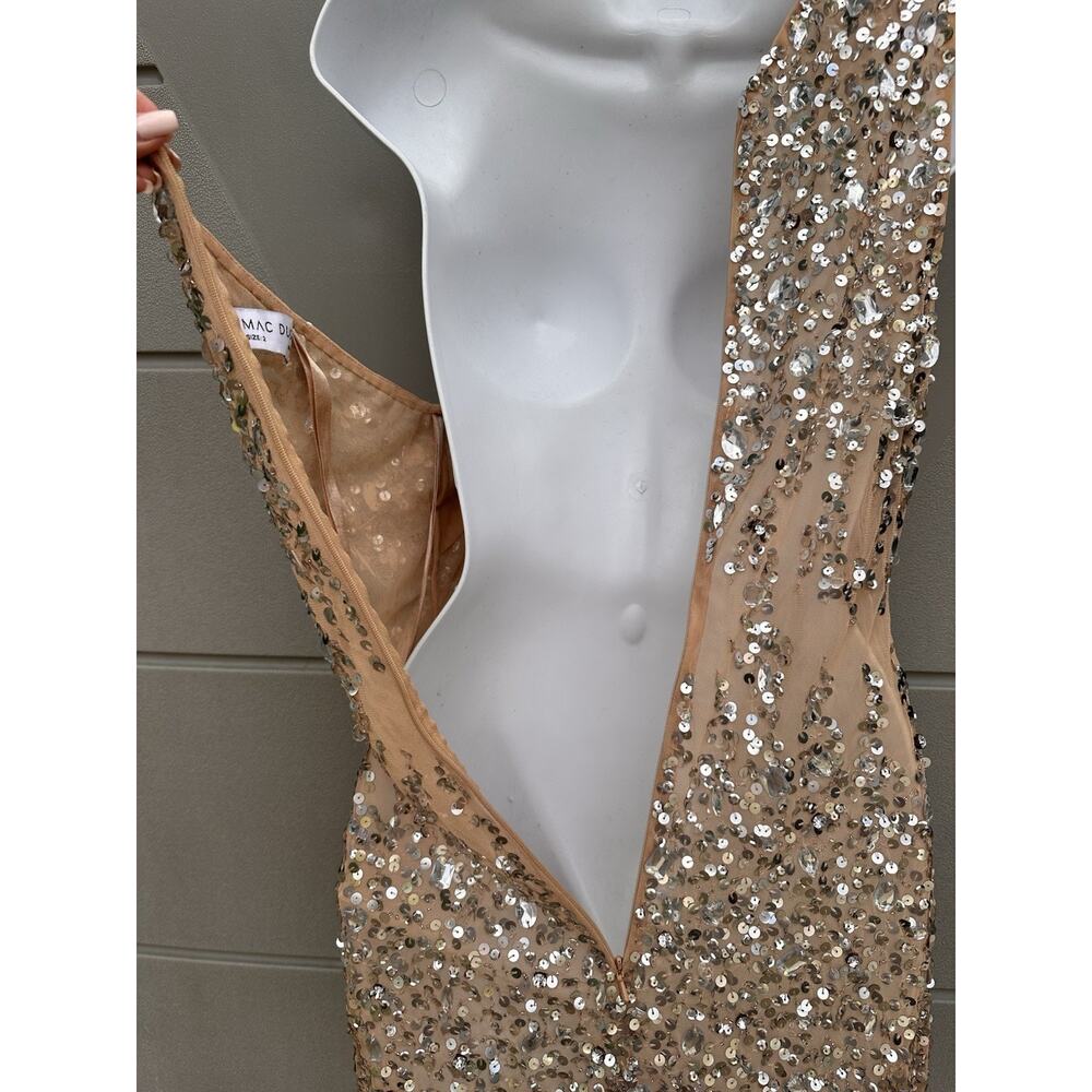 Mac Duggal 10977 Nude One Shoulder Asymmetric Sheer Hand Beaded Mini Dress Sz 12 - Picture 10 of 16